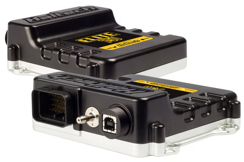Haltech Elite 750 universal engine management ECU with 2.5m premium wire-in harness kit, shown with wiring and connectors.
