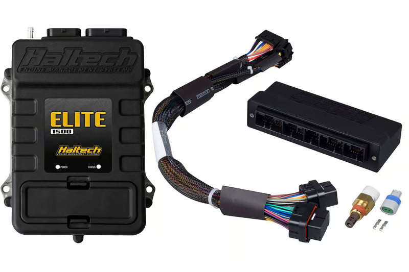 Haltech Elite 1500 Plug 'n' Play ECU adaptor harness kit for Honda EP3 with wiring connectors and electronic components.