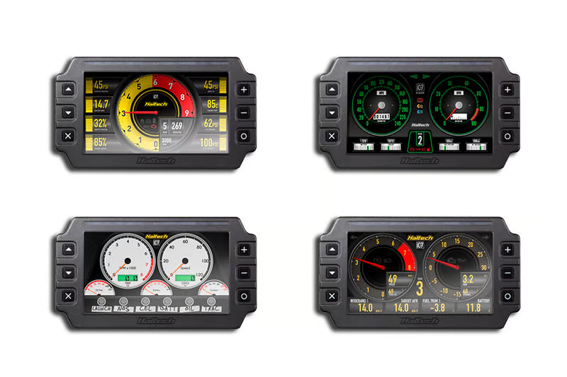 Haltech IC-7 Colour Dash "Classic" install kit with 7-inch digital dashboard, showing colorful display and installation components.