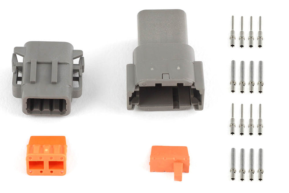 Haltech Deutsch DTM-8 connector plug and pin set for automotive wiring, matching accessories for electrical connections.