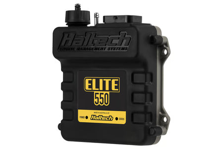Haltech Elite 550 ECU universal engine control unit with black casing and connection ports, designed for vehicle tuning and performance.