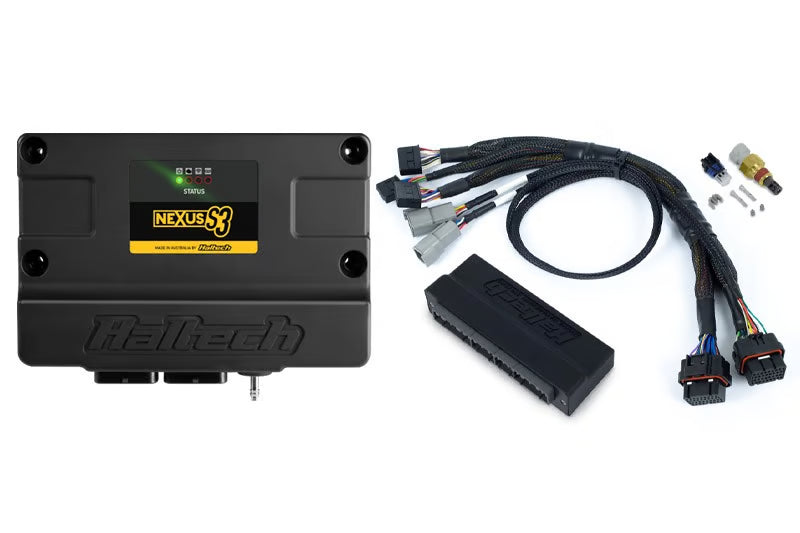 Haltech Nexus S3 plug and play adapter harness kit for Honda DC5, with connectors and wiring for easy installation.
