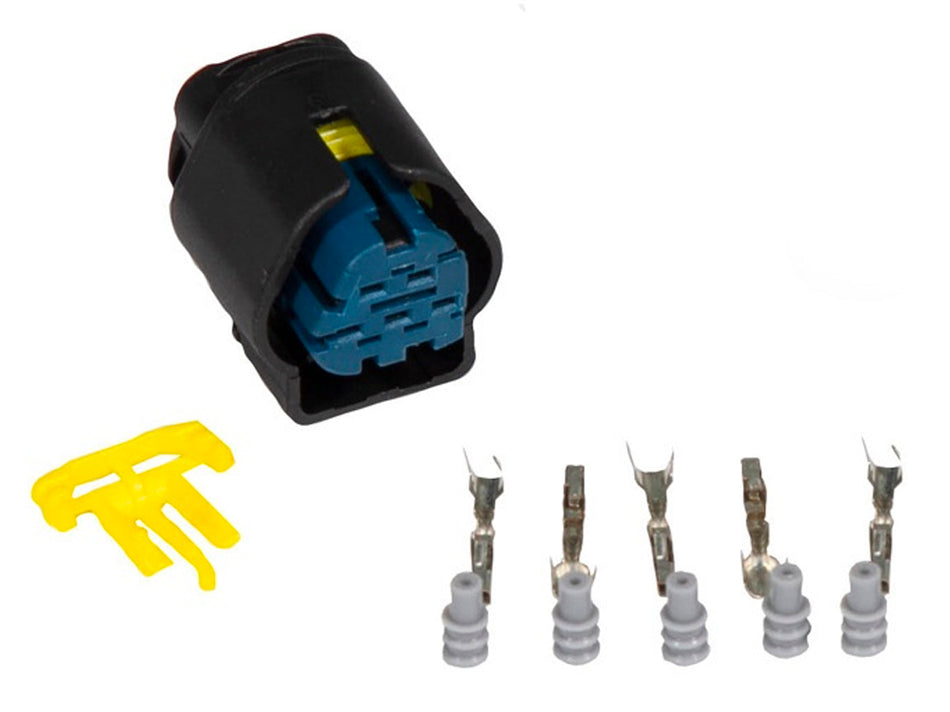 Haltech plug and pins for Bosch 150psi fluid pressure and temperature sensor accessories, metal electrical connectors, detailed close-up