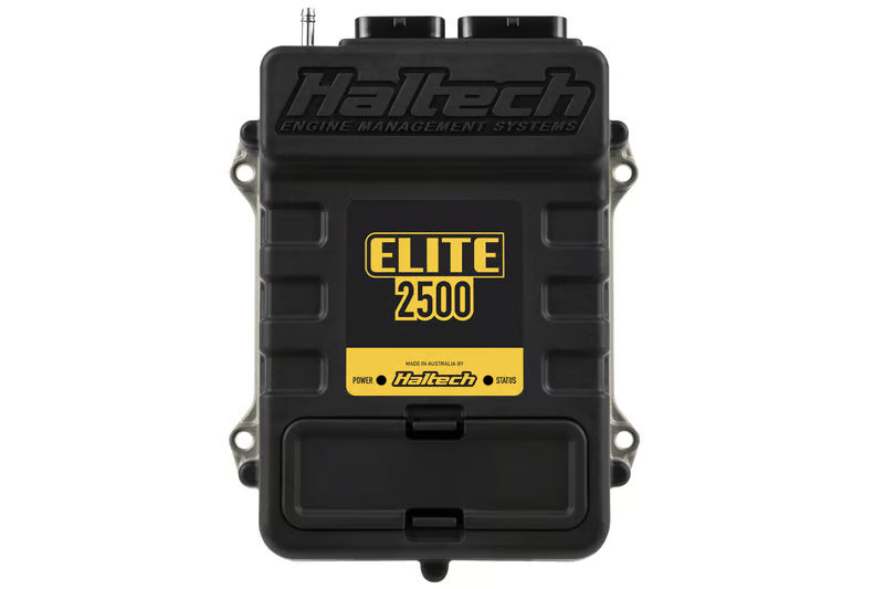 Haltech Elite 2500 universal ECU with multiple wiring ports and sleek black casing, designed for high-performance engine control.