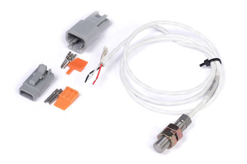 Haltech stainless steel single channel hall effect sensor with 3/8-24 threading, designed for precise magnetic field detection.