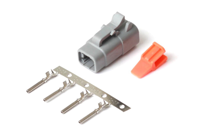 Haltech Deutsch DTM-4 connector male plug and pins, automotive electrical accessory, 7.5 Amp, detailed close-up image