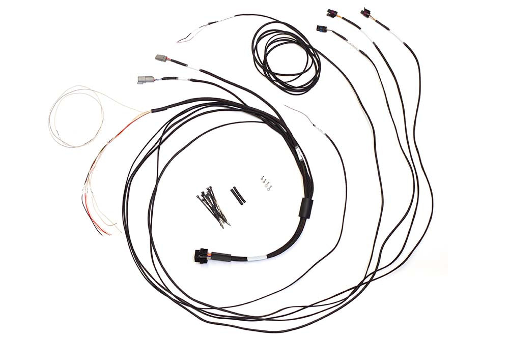 Haltech semi-terminated harness for IC-7 digital dashboard display, showing wiring connectors and electronic components.