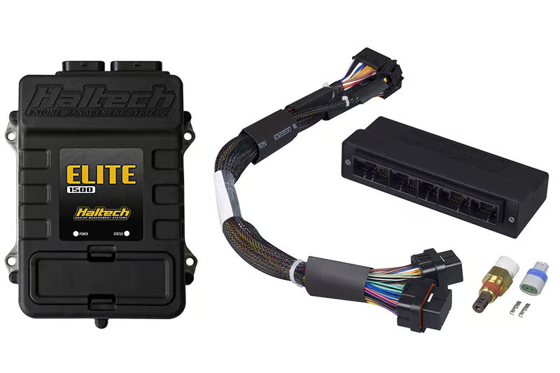 Haltech Elite 1500 Plug 'n' Play Adapter Harness ECU kit for Honda DC5, showing the wiring and connectors for easy installation.