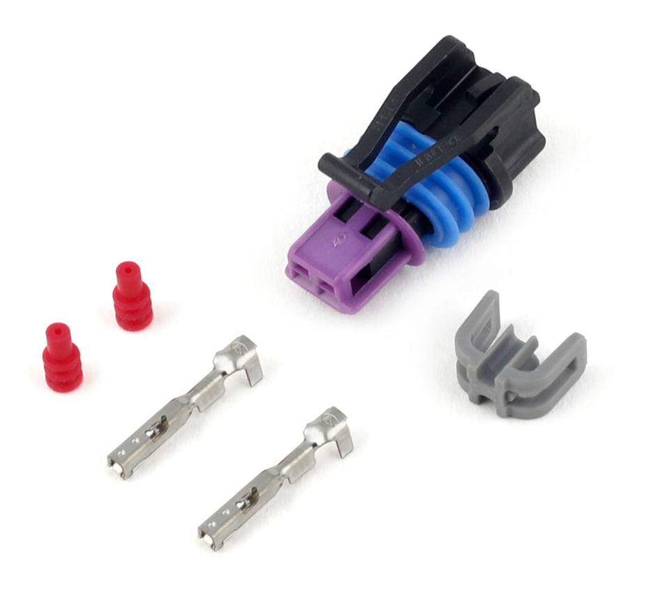 Haltech Delphi 2-pin GM style coolant temperature sensor plug and pins for automotive accessories.