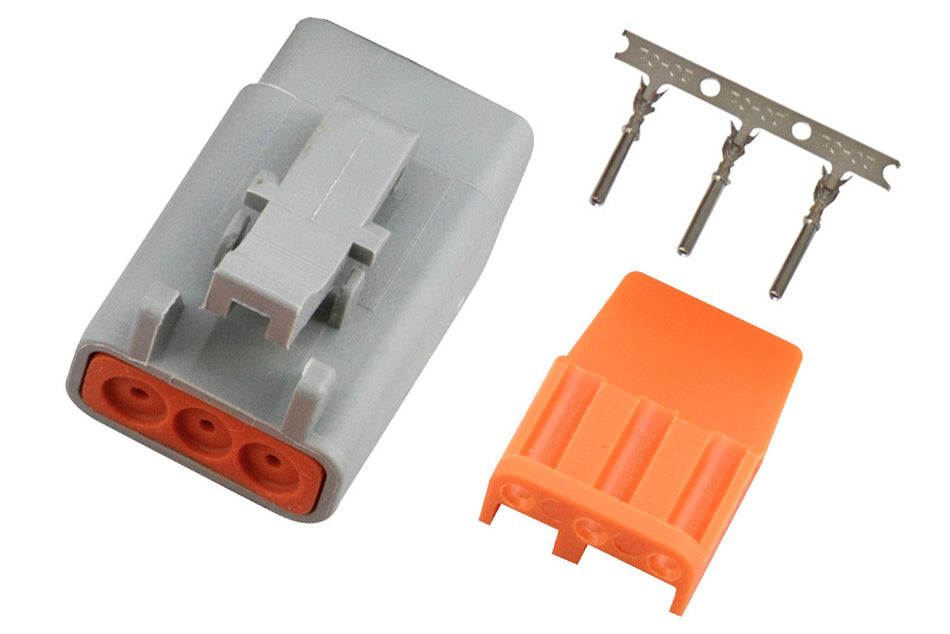 Haltech Deutsch DTM-3 male connector plug and pins for automotive wiring, 7.5 Amp accessory component.