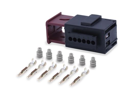 Haltech plug and pins accessories for VE Commodore engine management system, shown with connectors and wiring components.