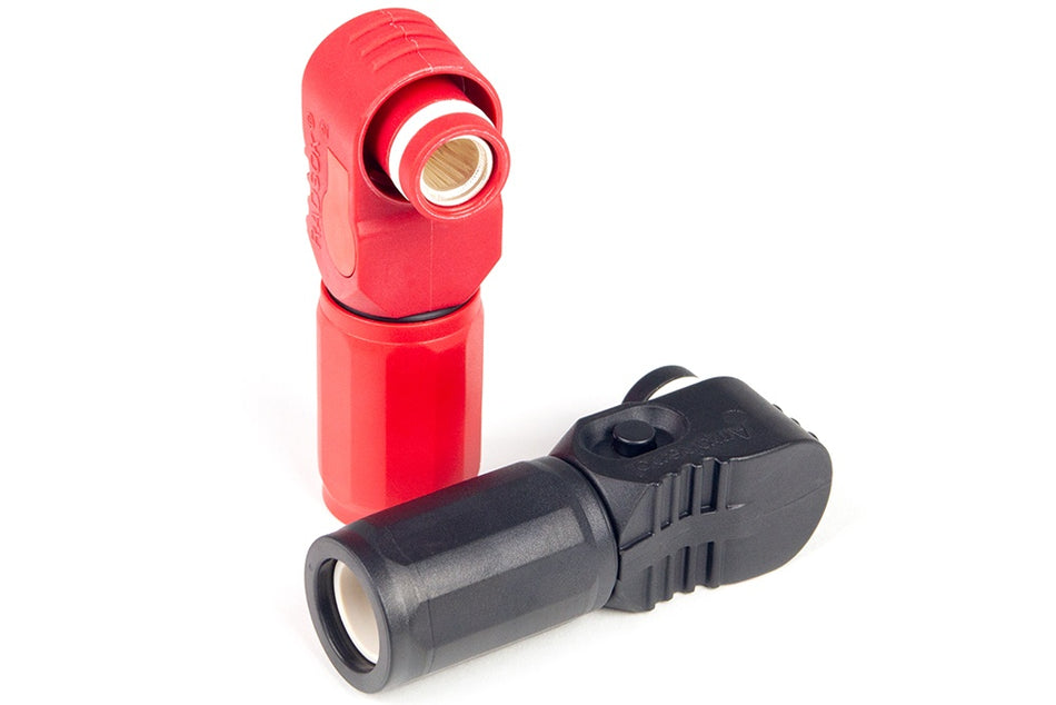 Haltech Surlok connector plug set with red and black 200A connectors for Nexus R5 accessories, featuring durable electrical terminals.