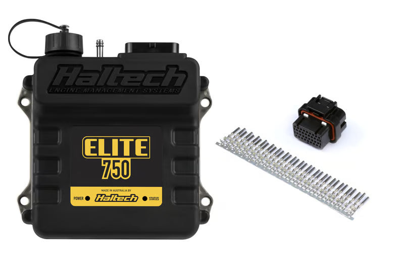 Haltech Elite 750 ECU with plug and pin set for universal automotive tuning and engine management system.