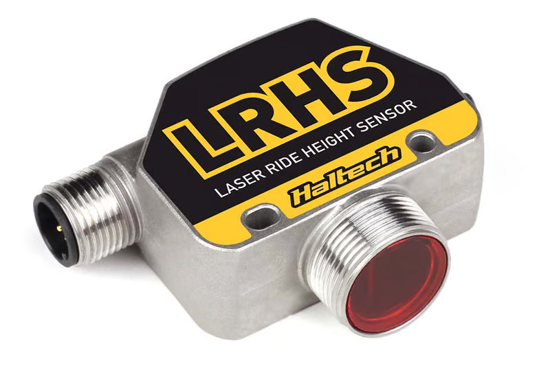 Haltech laser ride height sensor with adjustable length from 25mm to 500mm, used for precise vehicle ride height measurement.