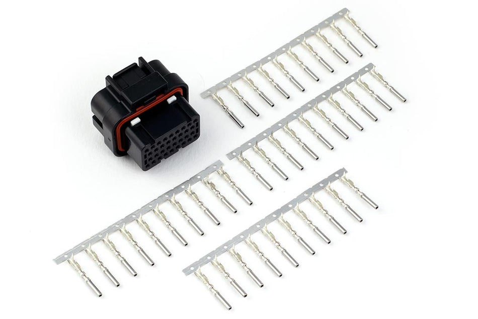 Haltech AMP 34-pin key 2, 4-row Superseal connector plug and pins for automotive wiring and electronic accessories.