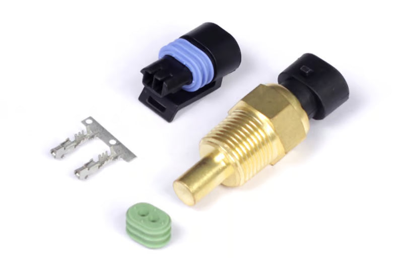 Haltech coolant temperature sensor with large 3/8 NPT thread and 18 TPI, metal body for engine temperature monitoring.