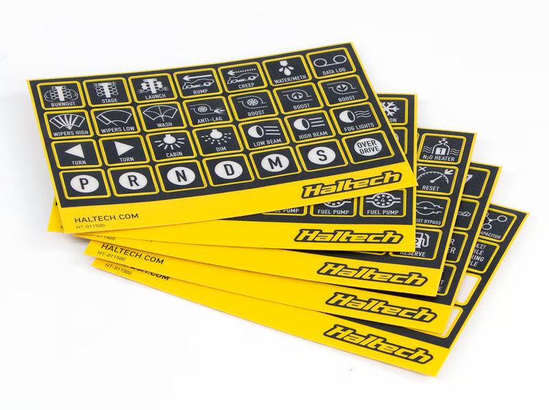 Haltech CAN Keypad with 2x4 button layout, black plastic casing, and labeled buttons for vehicle tuning and programming.