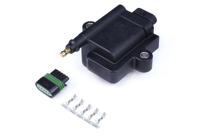 Haltech High Output Ignition-1A Inductive Coil with built-in module, automotive ignition accessory showing coil and wiring.