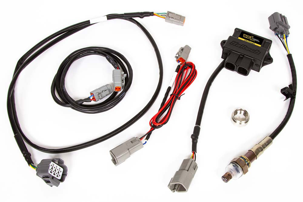 Haltech WB1 NTK single-channel CAN O2 wideband controller kit with 1.2M sensor cable, designed for automotive air/fuel measurement.