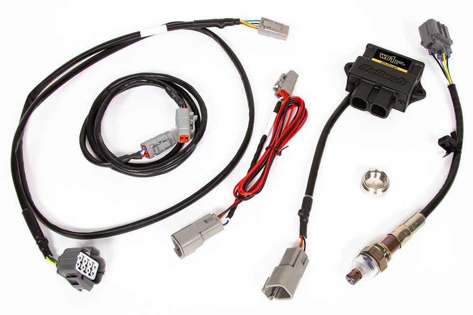 Haltech WB1 NTK single-channel CAN O2 wideband controller kit with 1.2M sensor cable, designed for automotive air/fuel measurement.