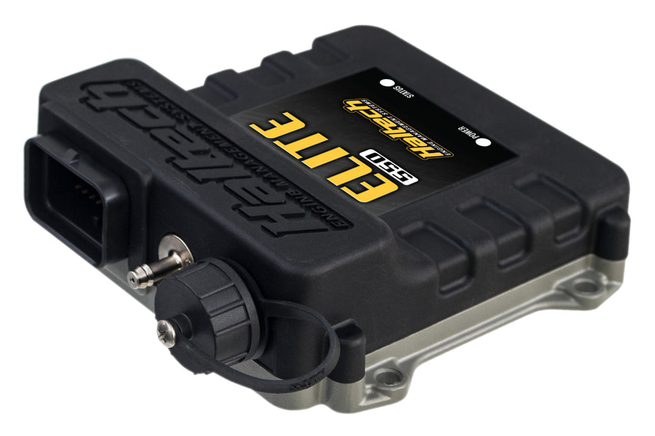 Haltech Elite 550 ECU, universal performance engine control unit with digital display and wiring connectors.