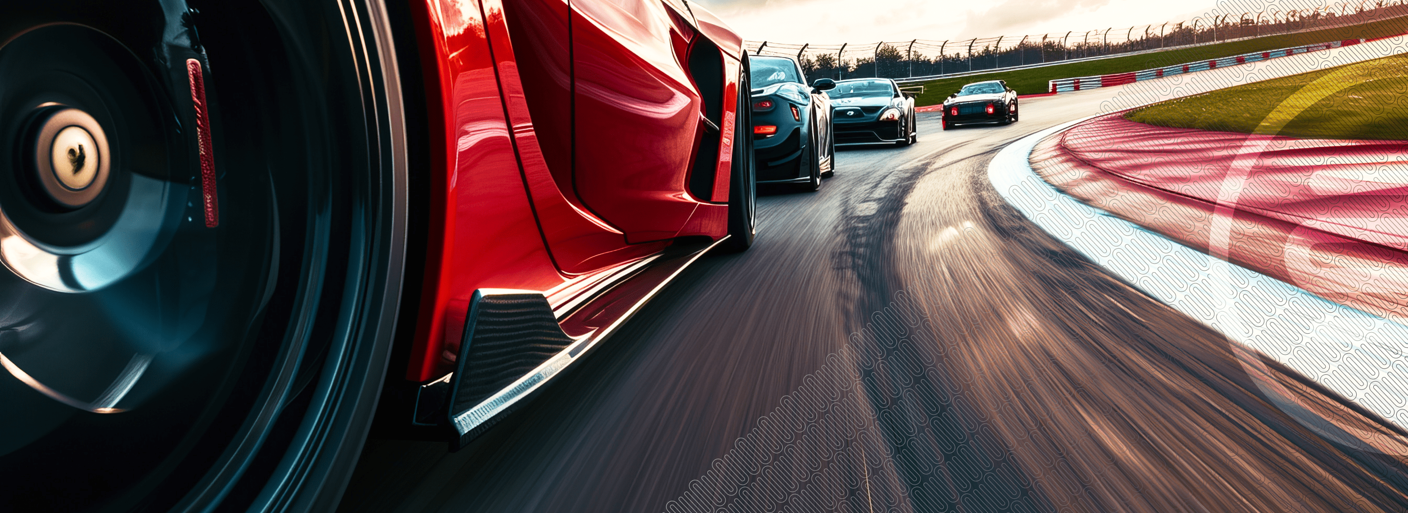 Red sports car racing on a track with other race cars in the background